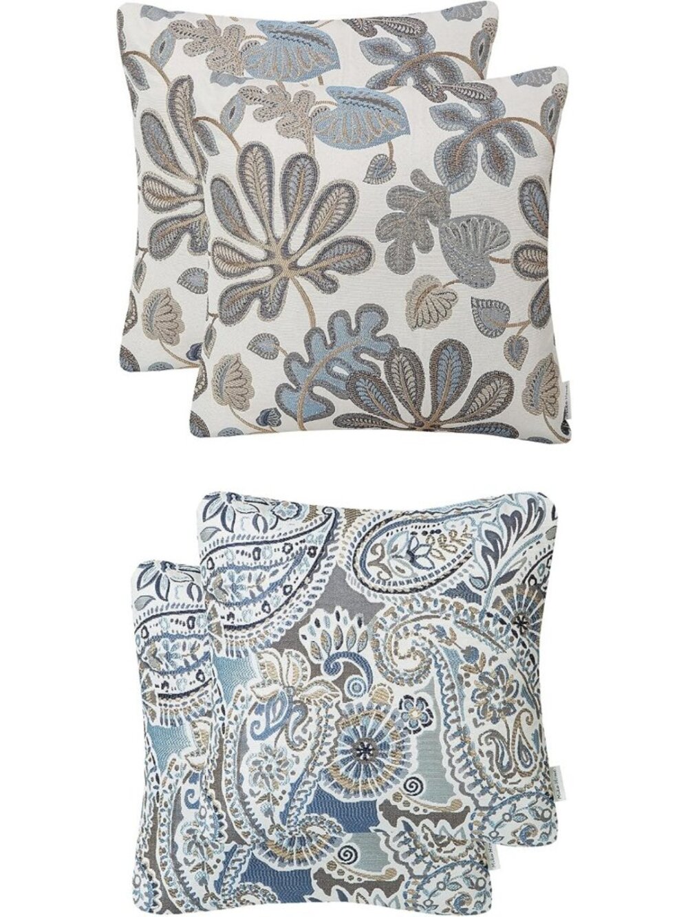 Leaf Pattern Throw Pillow Covers 20x20 - Blue, Brown & Cream Accent Cushions